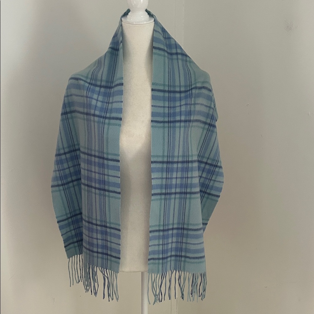 Nordstrom Blue Plaid Cashmere Scarf